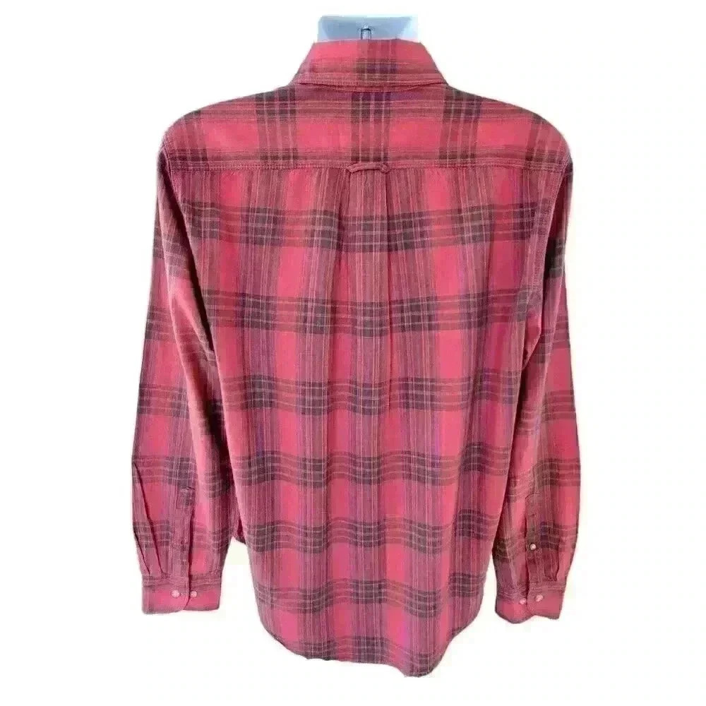 Eddie Bauer Plaid Button Down Shirt Size Medium Red & Black 100% Cotton - Picture 3 of 8